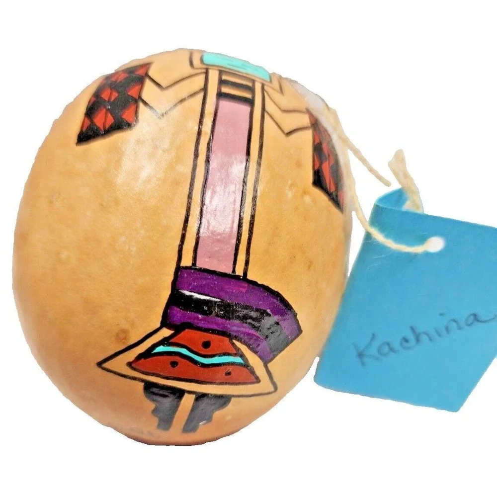 Vintage Carrol‎ Beserra Hopi Hand Painted Kokopelli Gourd Egg Ornament